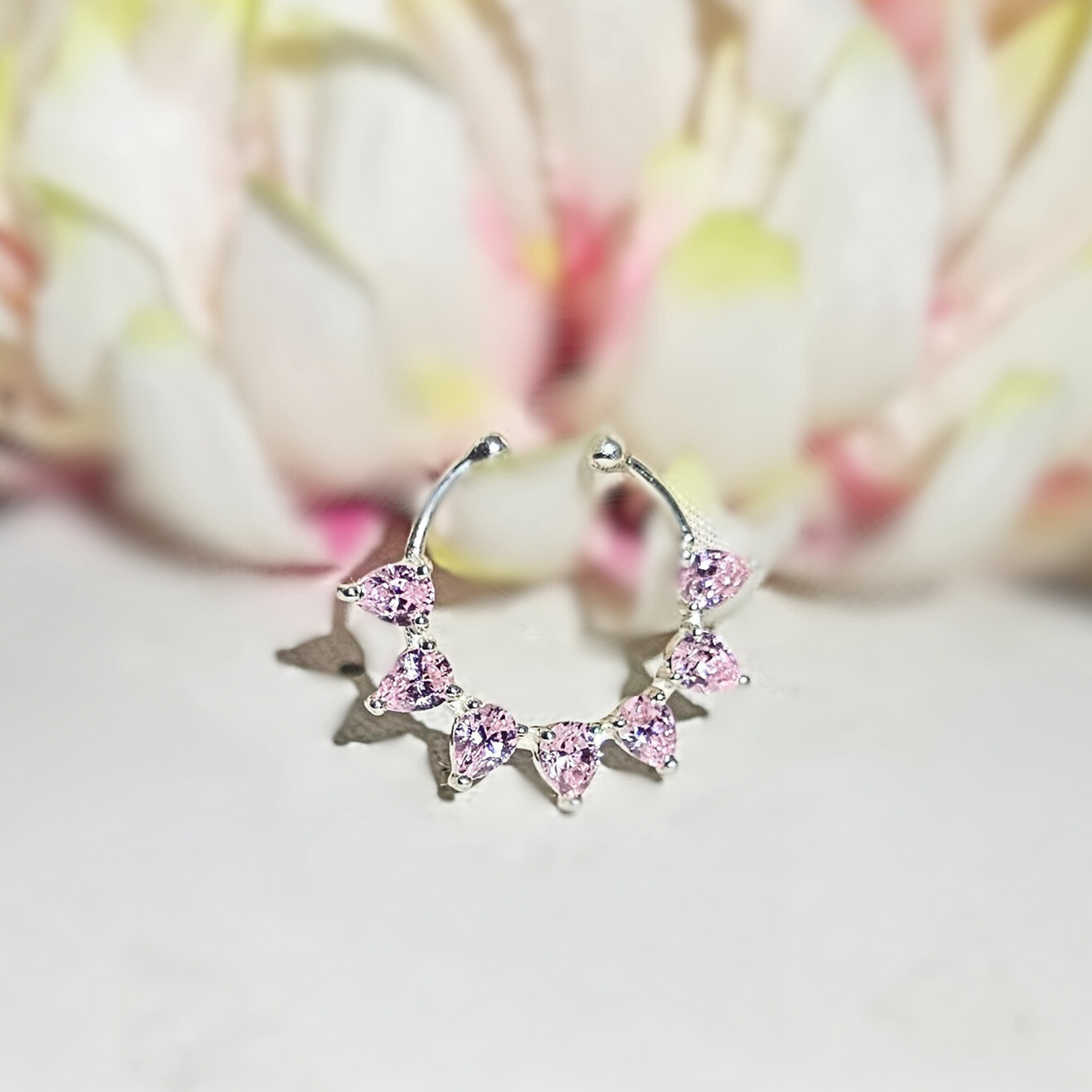 Gemstone Studded Septum Ring in 925 Silver
