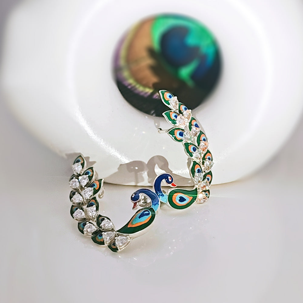 Peacock Statement Ear Cuffs in 925 Silver