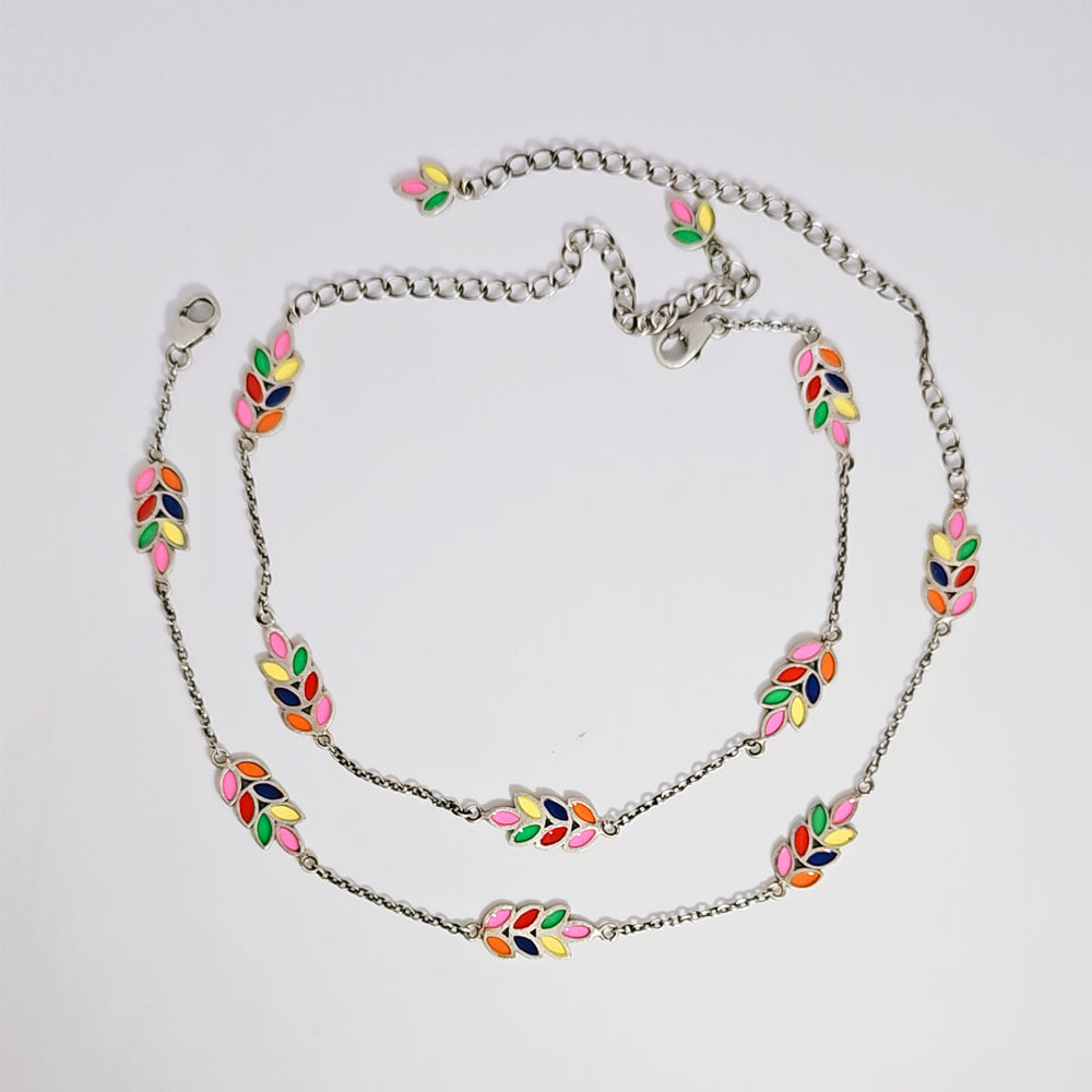Vibrant Leaves Anklet in 925 Silver
