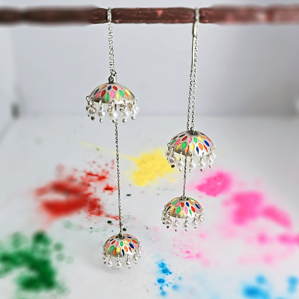 Chroma Elegance Sui Dhaga Earrings in Oxidised 925 Silver