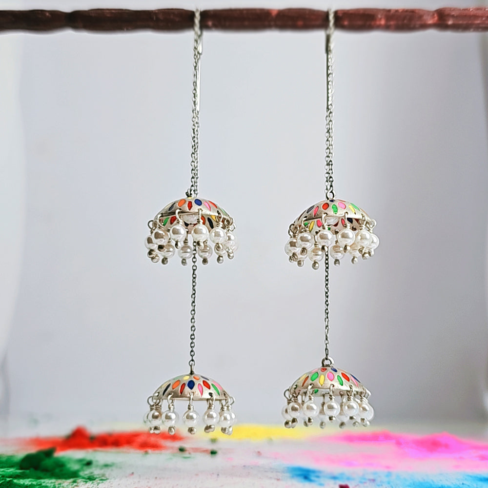 Chroma Elegance Sui Dhaga Earrings in Oxidised 925 Silver