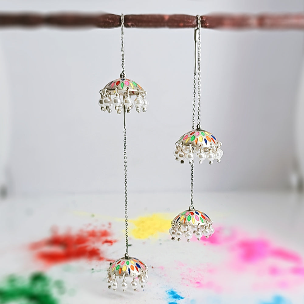 Chroma Elegance Sui Dhaga Earrings in Oxidised 925 Silver