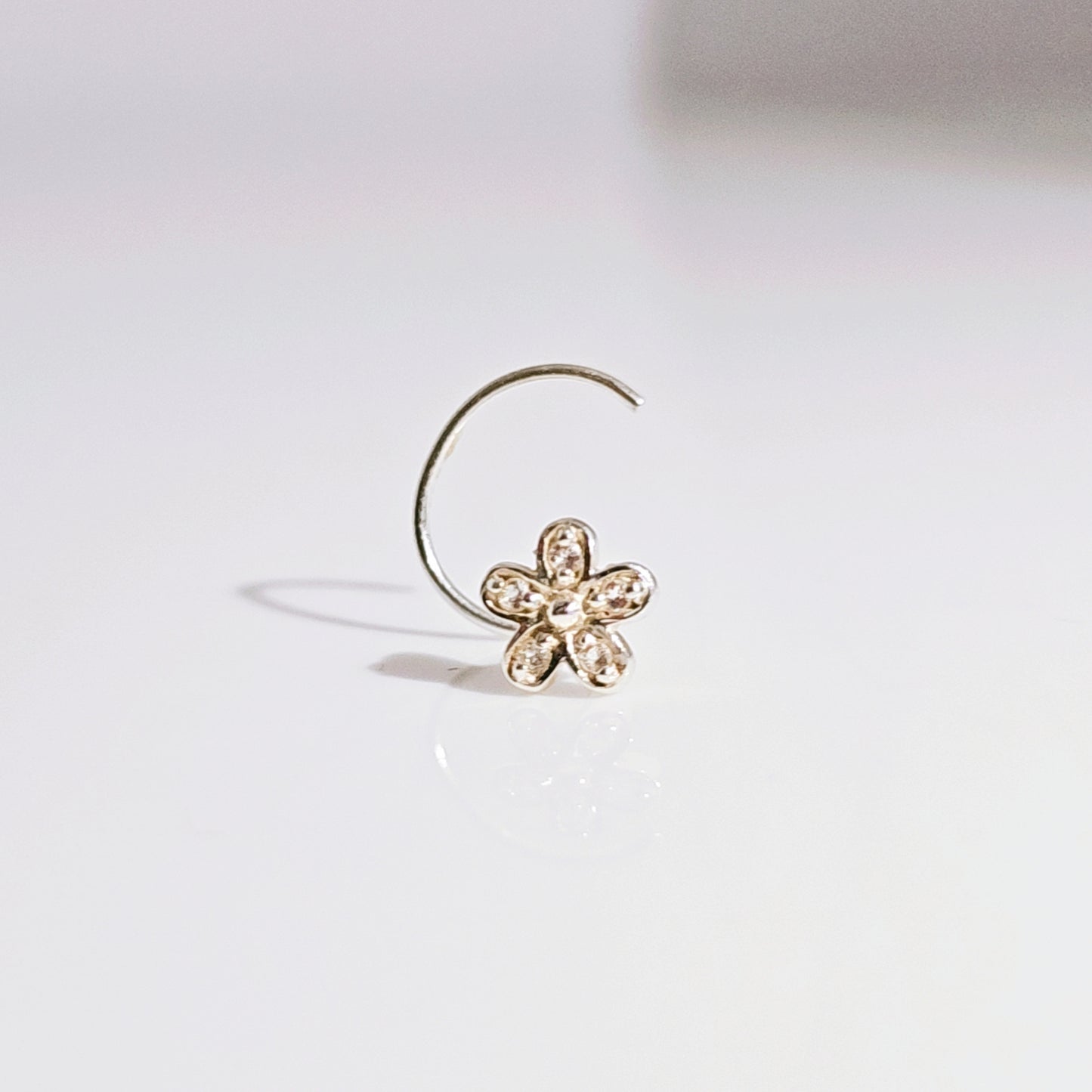 Tiny Shiny Flower Nose Pin in 925 Silver