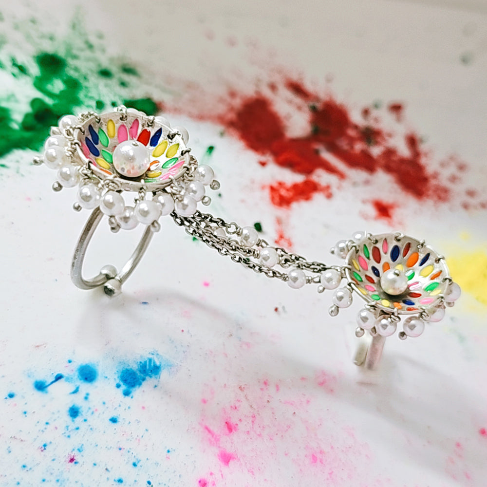 Color Connection Statement Ring in Oxidised 925 Silver