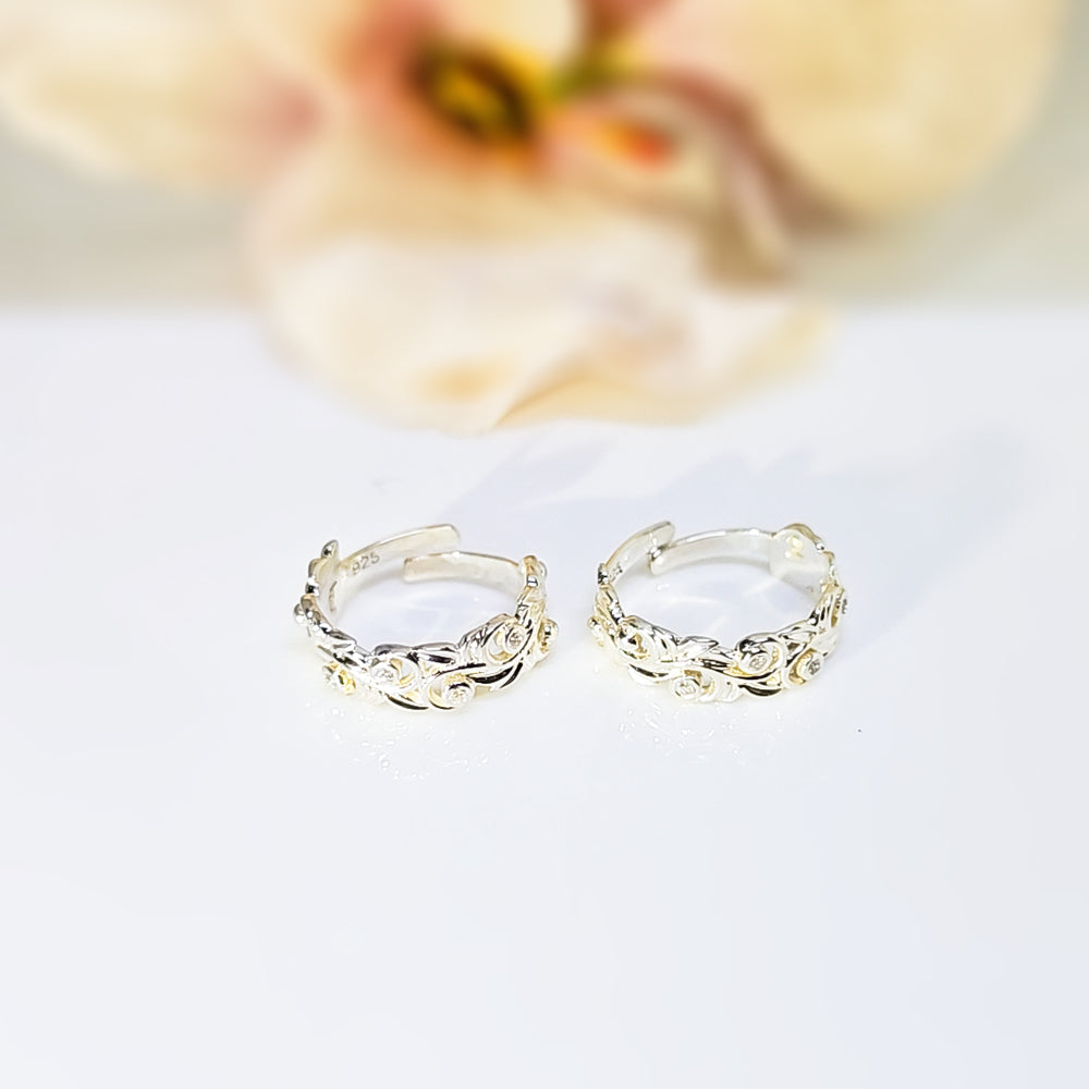 Filigree Band Toe Ring with Zircon in 925 Silver