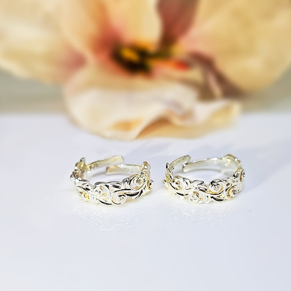 Filigree Band Toe Ring with Zircon in 925 Silver
