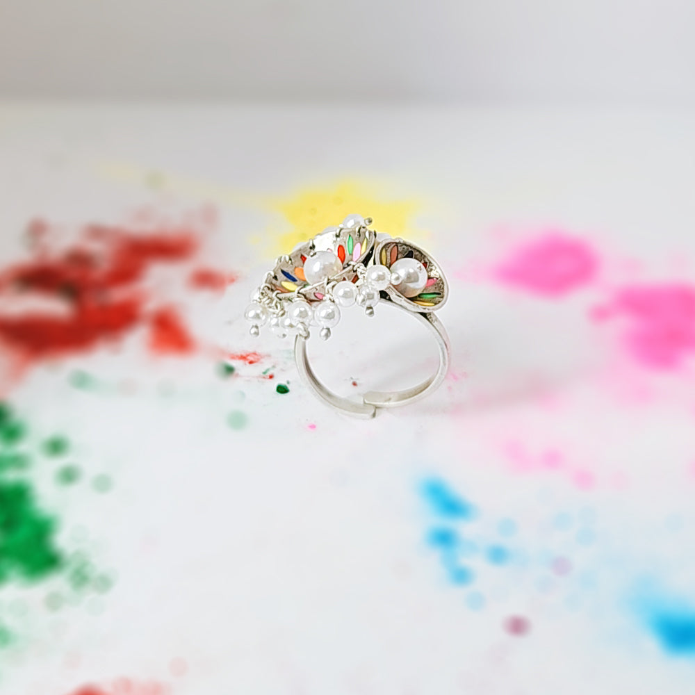 Vibrant Hues Ring in Oxidised 925 Silver
