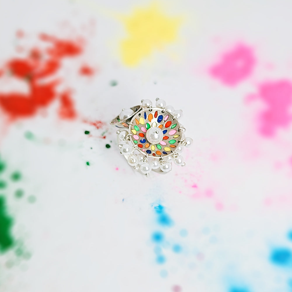 Vibrant Hues Ring in Oxidised 925 Silver