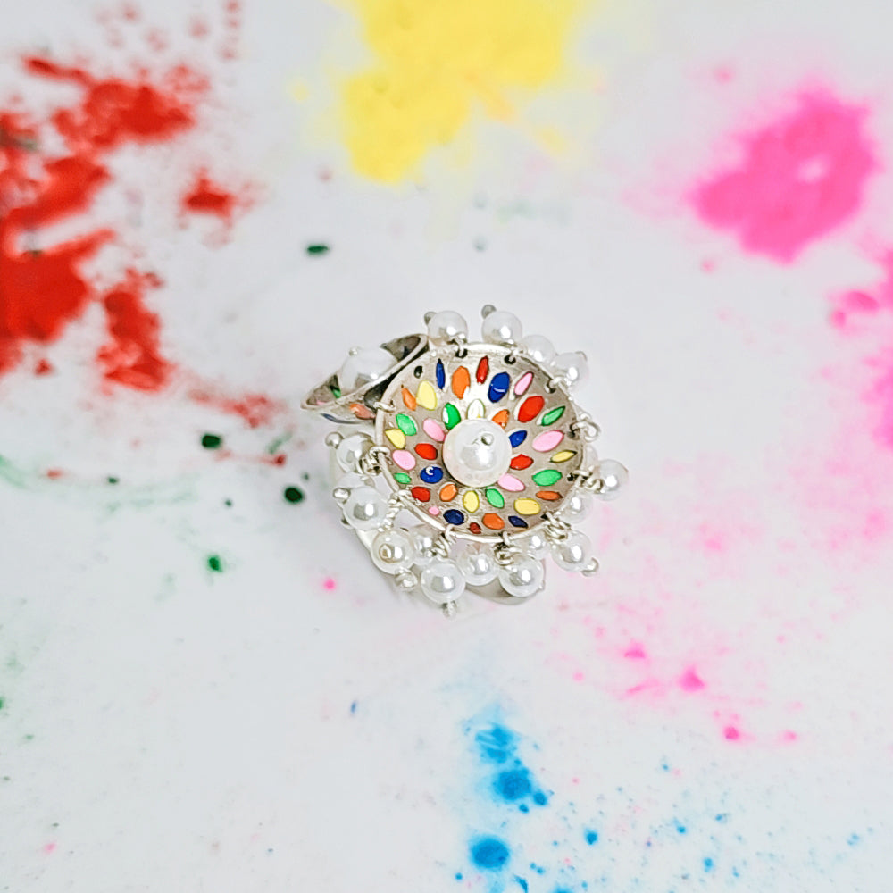 Vibrant Hues Ring in Oxidised 925 Silver