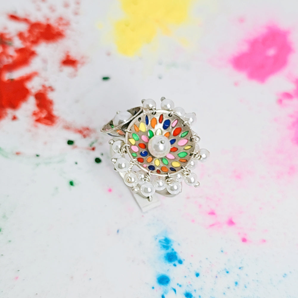 Vibrant Hues Ring in Oxidised 925 Silver