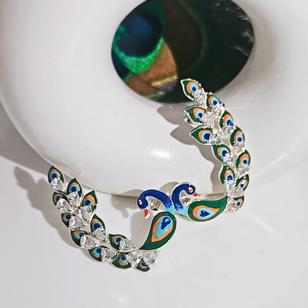 Peacock Statement Ear Cuffs in 925 Silver