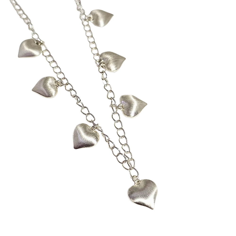 Hanging Hearts Choker Necklace in 925 Silver