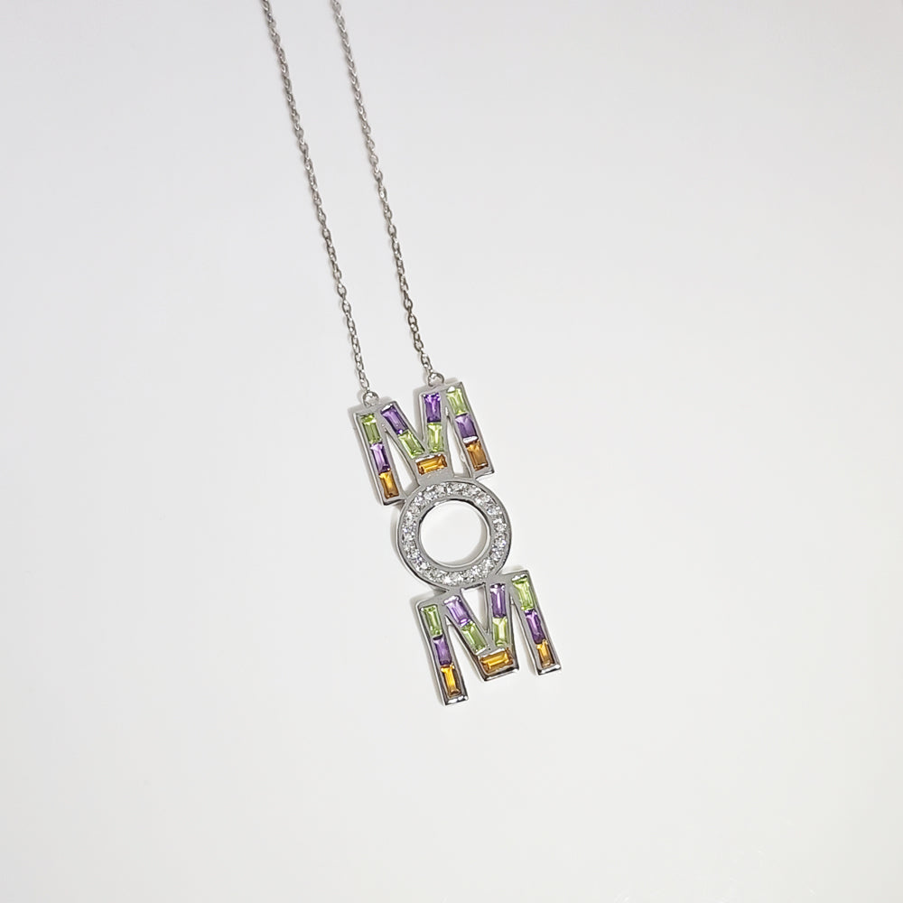 Mom Multi Gemstone Necklace in Sterling Silver