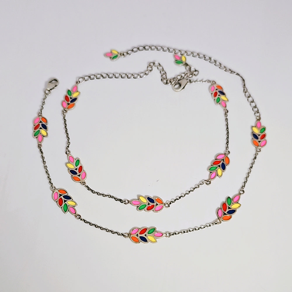 Vibrant Leaves Anklet in 925 Silver