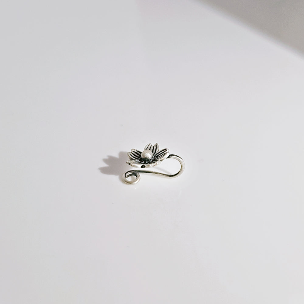 Textured Flower Nose Pin in Oxidised 925 Silver