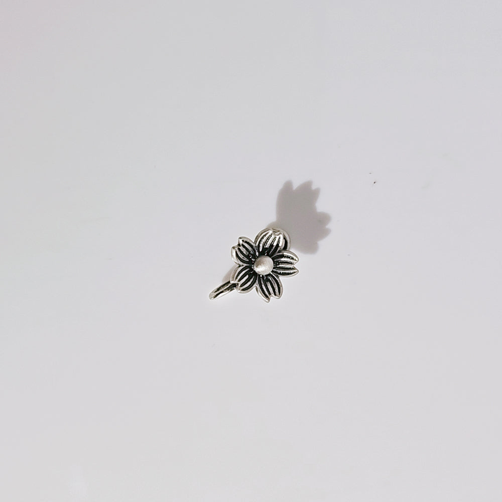 Textured Flower Nose Pin in Oxidised 925 Silver