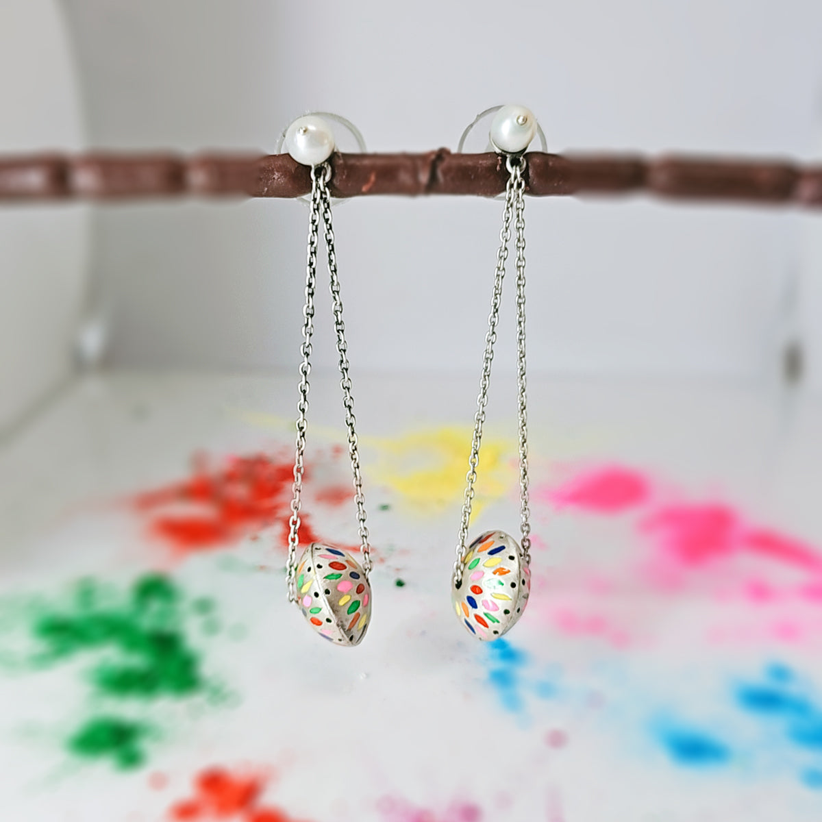 Color Explosion Dangle Earrings in Oxidised 925 Silver