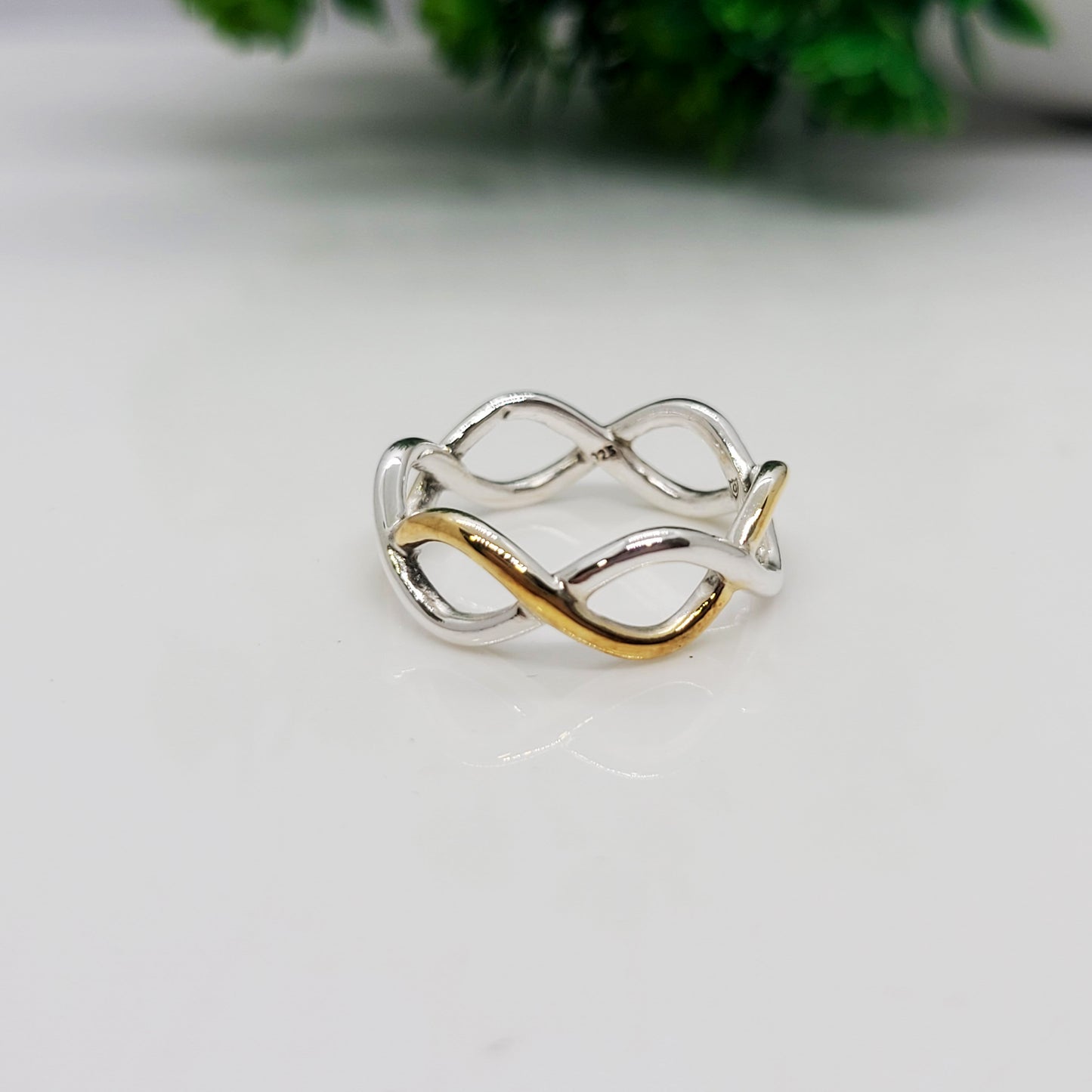 Two-Tone Infinity Twist Ring – 92.5 Sterling Silver & Gold Plated Band