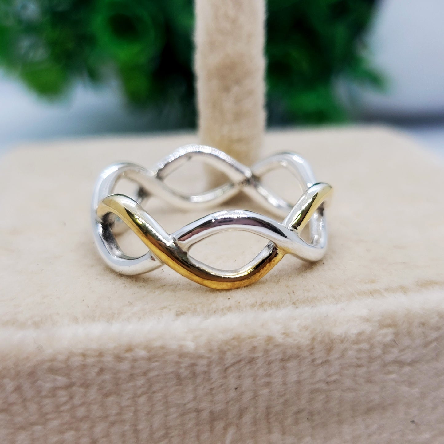 Two-Tone Infinity Twist Ring – 92.5 Sterling Silver & Gold Plated Band