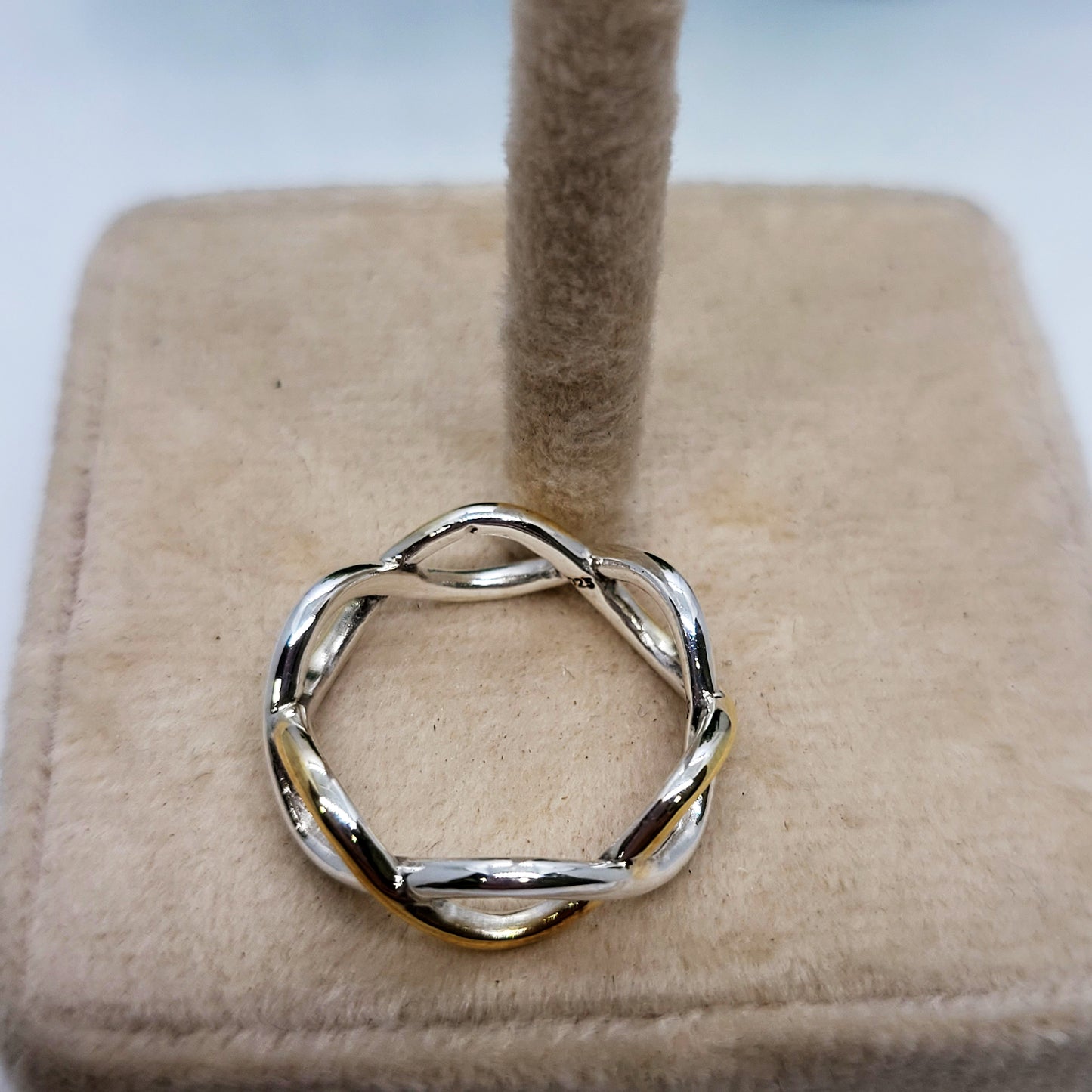 Two-Tone Infinity Twist Ring – 92.5 Sterling Silver & Gold Plated Band