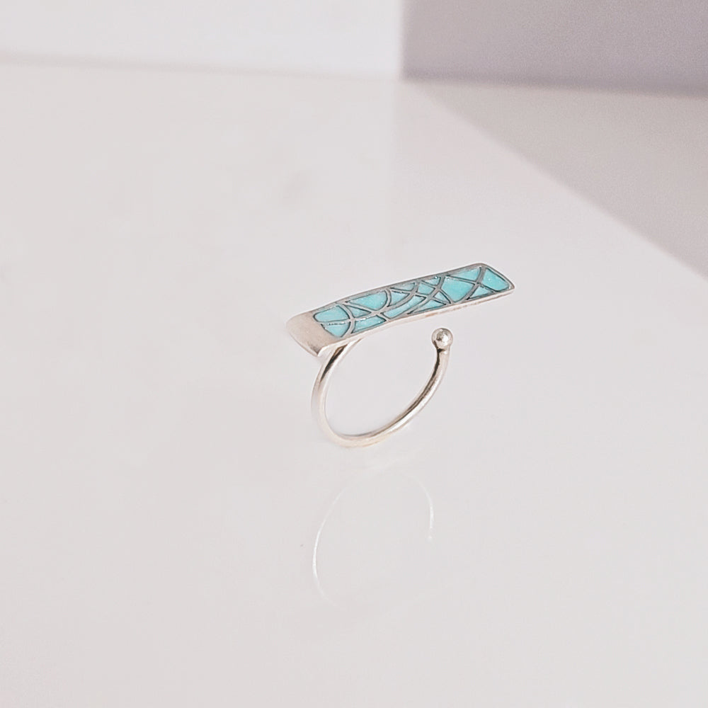 Abstract Mosaic Beauty Ring in Oxidised 925 Silver