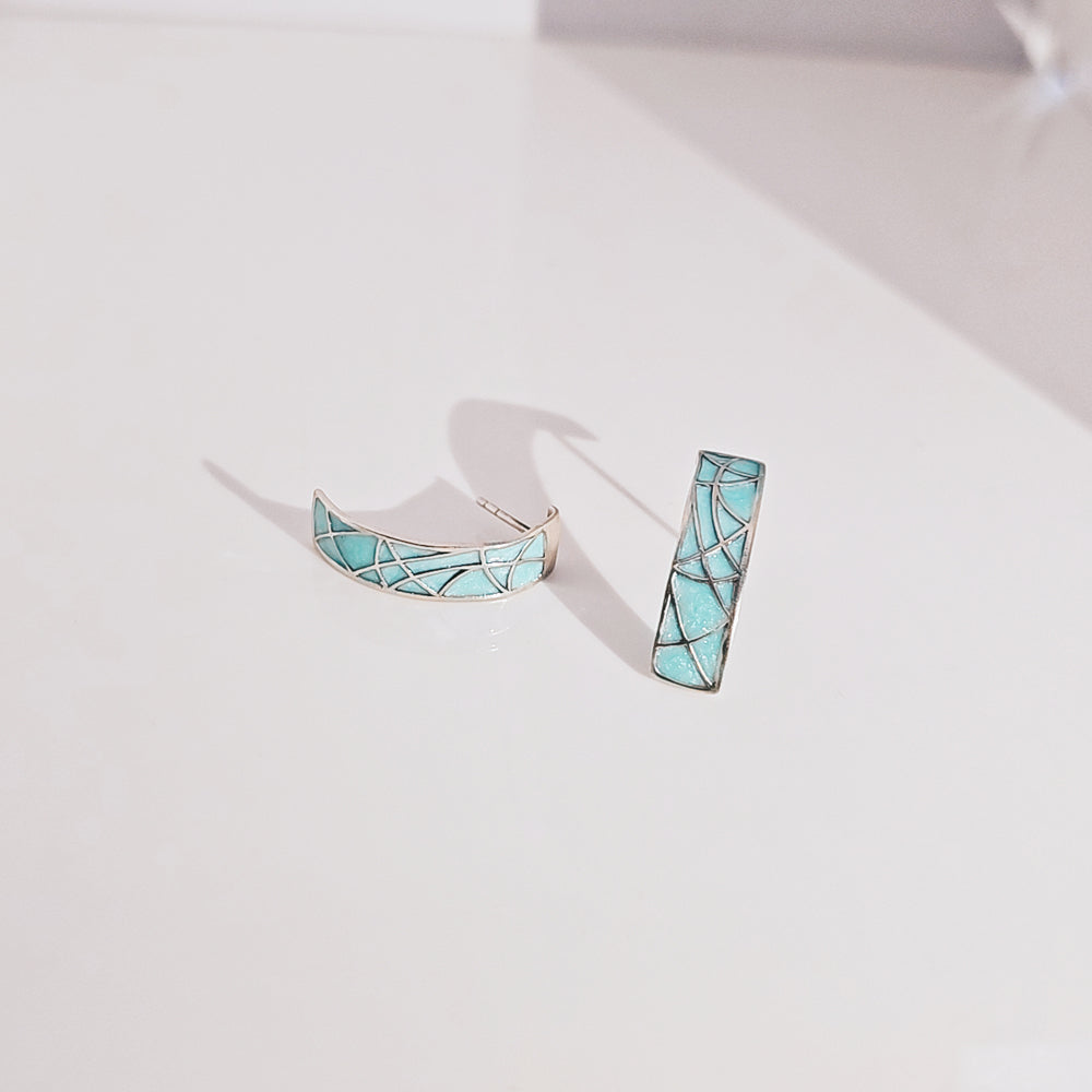 Mosaic Abstract Beauty Earrings in Oxidised 925 Silver