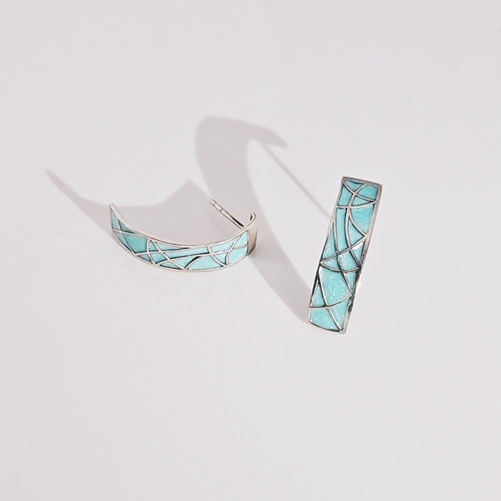 Mosaic Abstract Beauty Earrings in Oxidised 925 Silver
