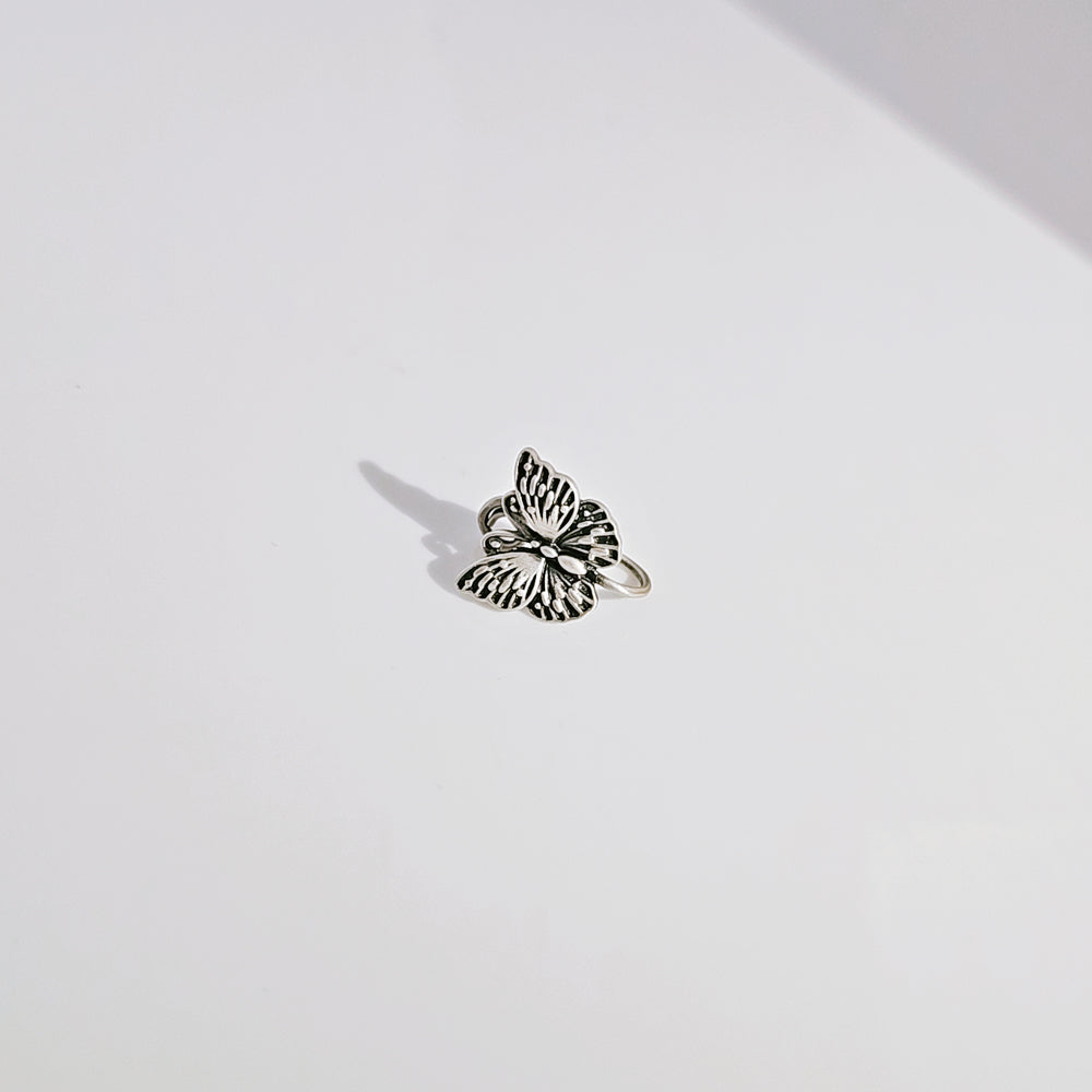 Butterfly Nose Pin in Oxidised 925 Silver