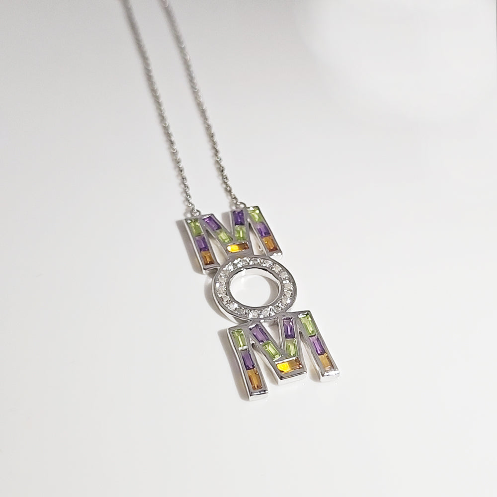 Mom Multi Gemstone Necklace in Sterling Silver