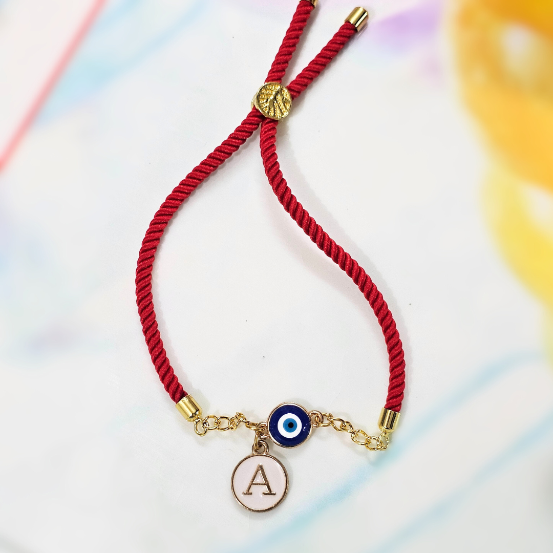 Initials Evil Eye Charm Slider Bracelet
