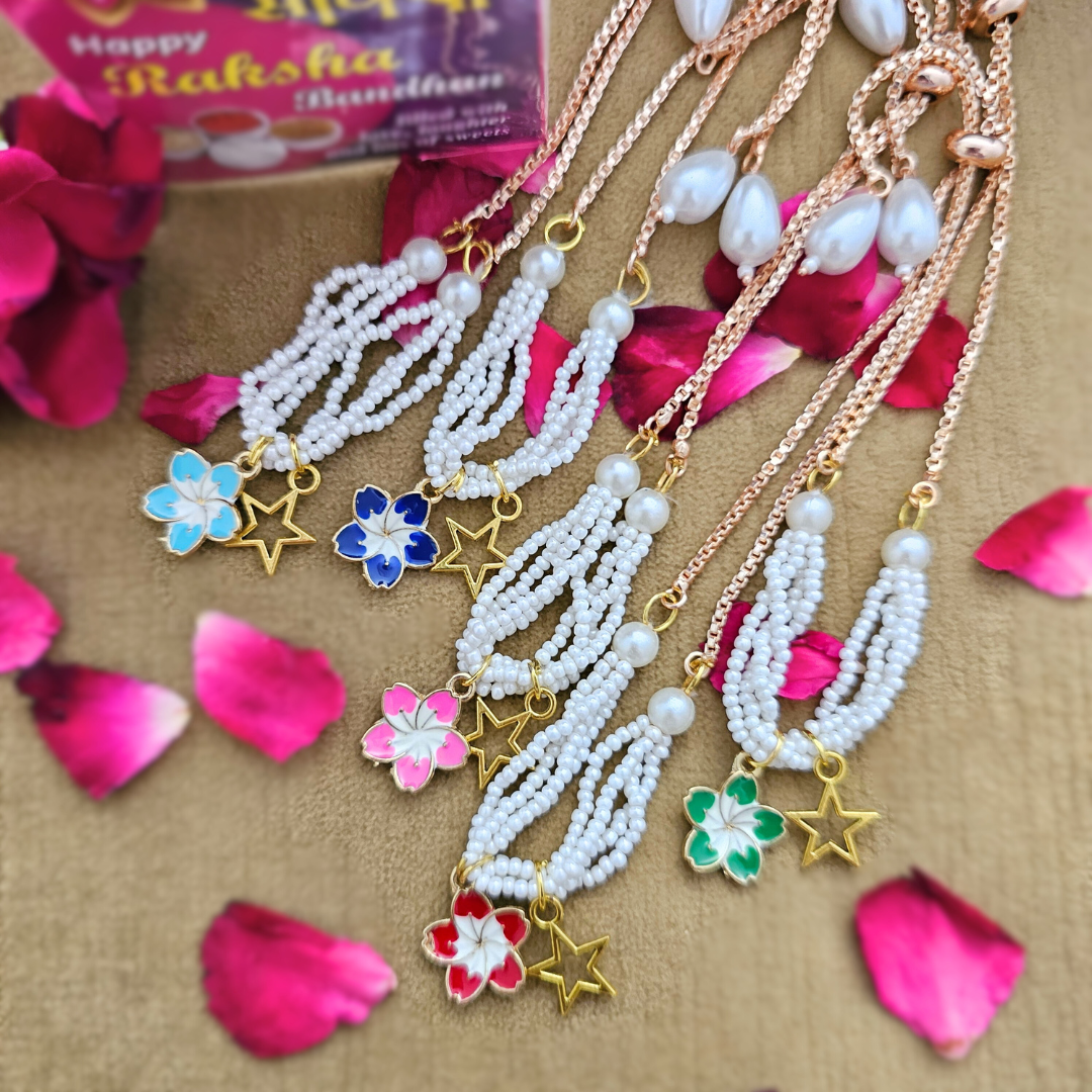 Flower Charm Bracelet Rakhi for Sisters