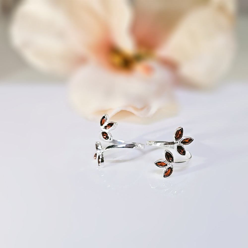 Beautiful Garnet studded Leaves in 925 Silver
