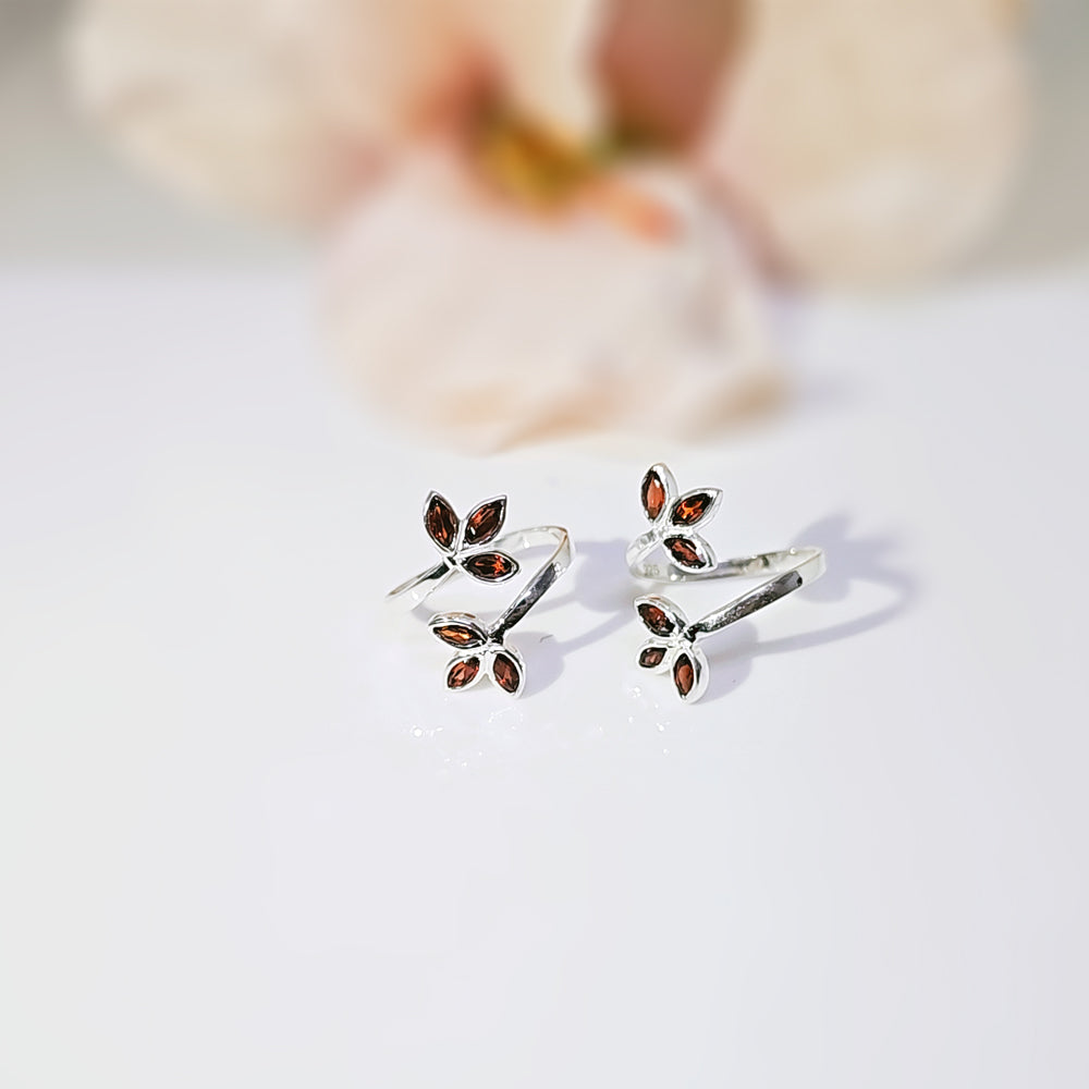 Beautiful Garnet studded Leaves in 925 Silver