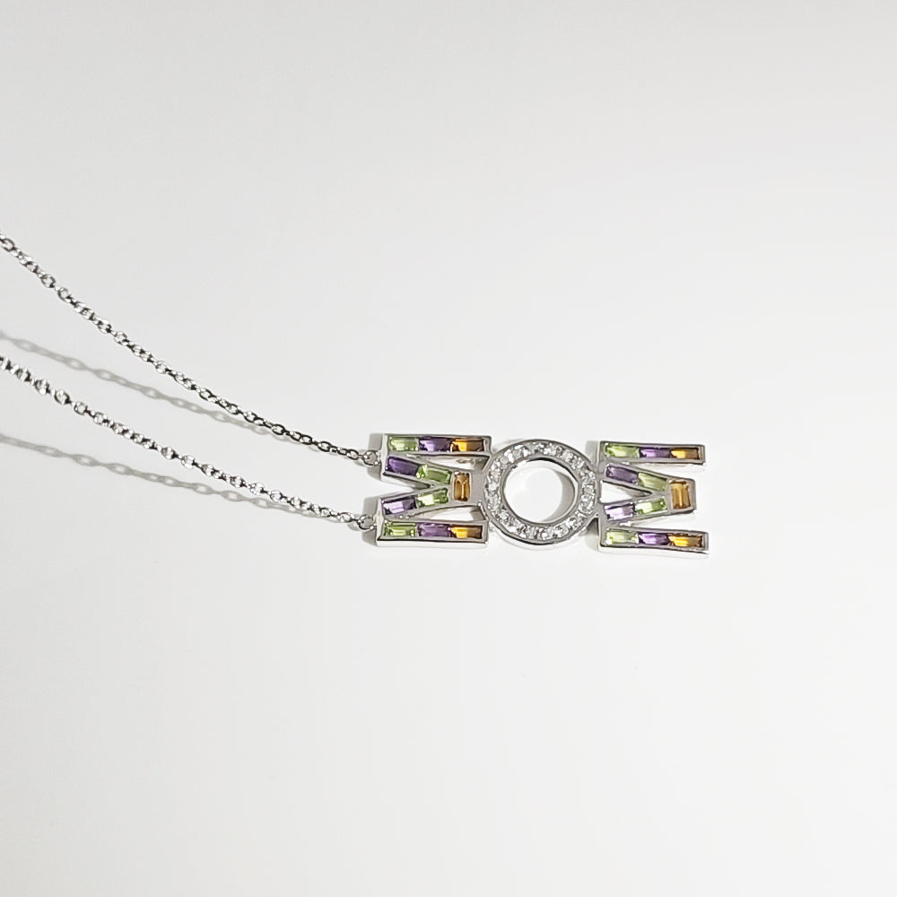 Mom Multi Gemstone Necklace in Sterling Silver