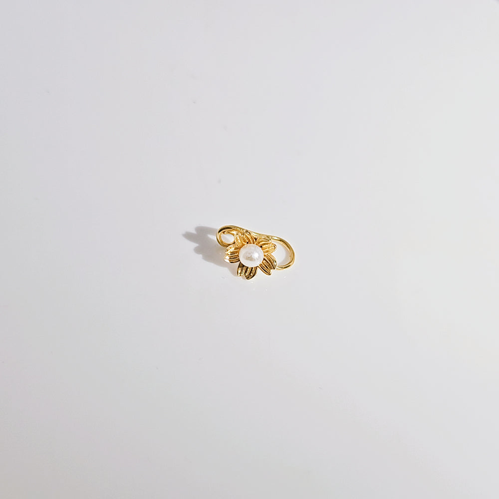 Petals with Pearl No Piercing Nose Pin in Yellow Plated 925 Silver