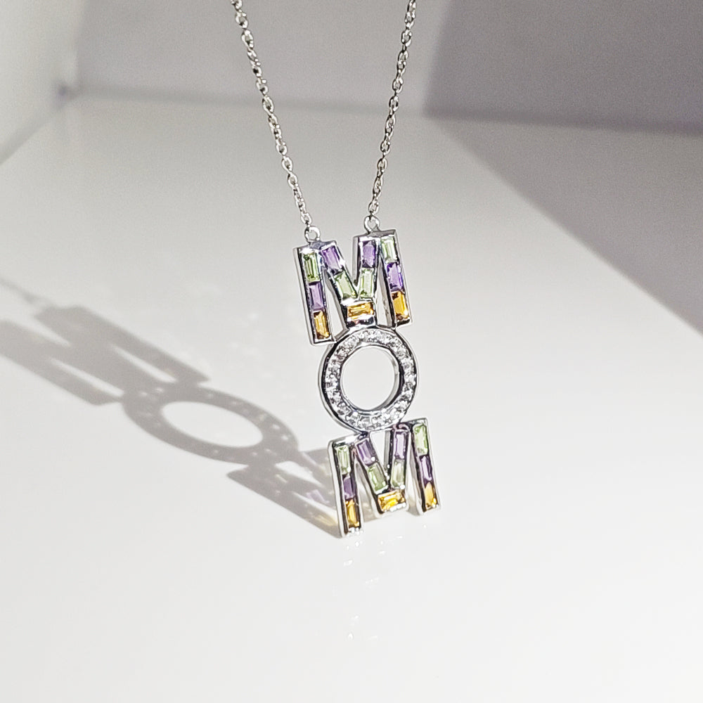Mom Multi Gemstone Necklace in Sterling Silver
