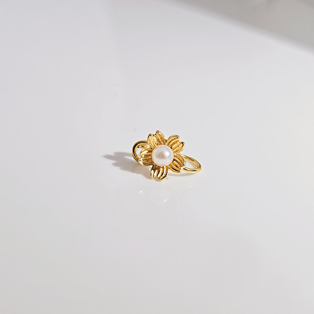 Petals with Pearl No Piercing Nose Pin in Yellow Plated 925 Silver