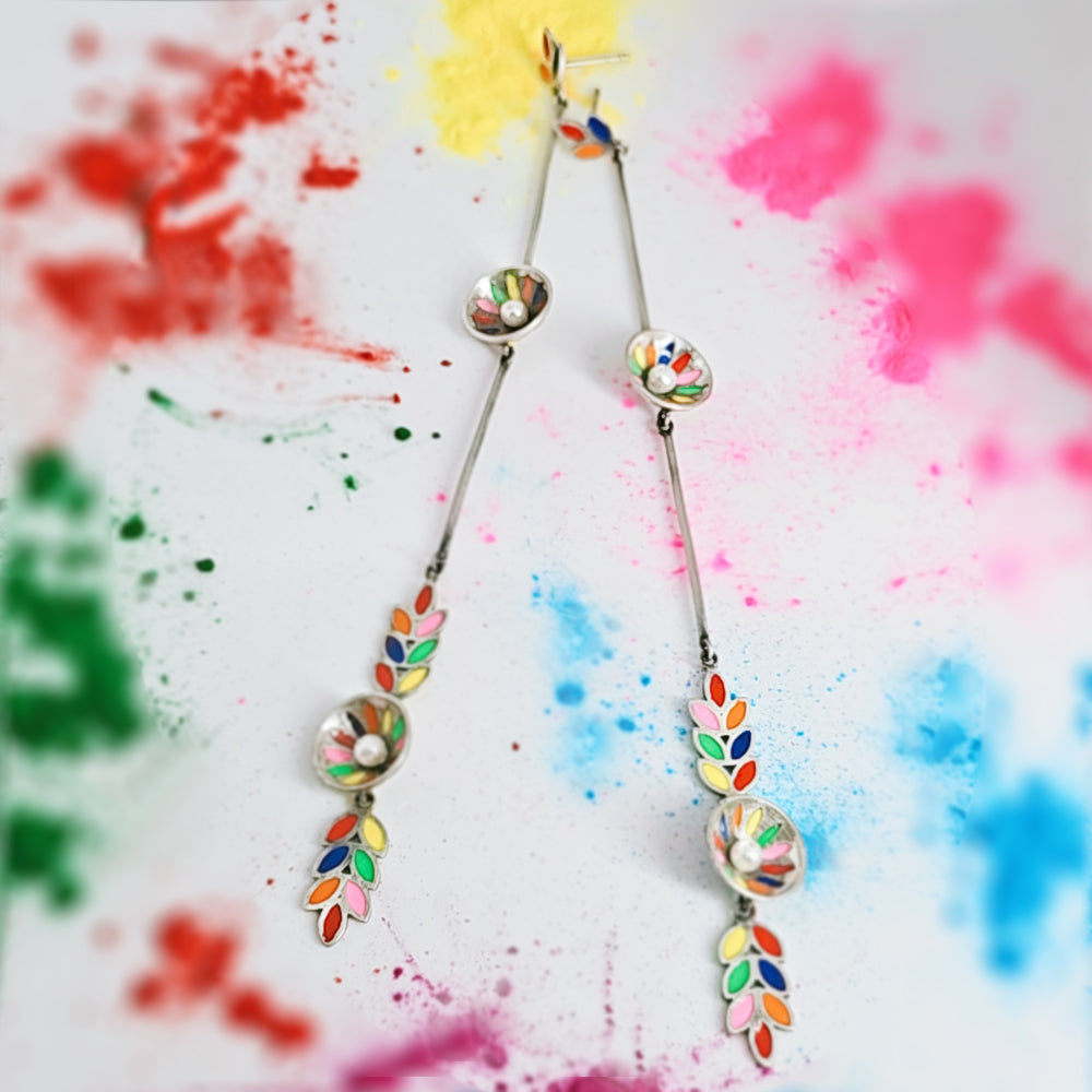 Gulal Elegance Shoulder duster earrings in Oxidised 925 Silver