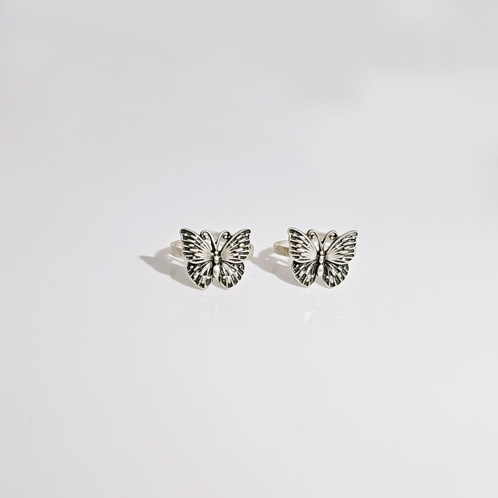 Butterfly Toe Ring in Oxidised 925 Silver