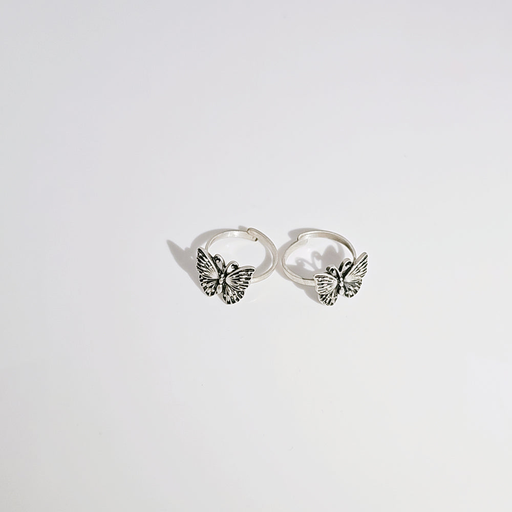 Butterfly Toe Ring in Oxidised 925 Silver