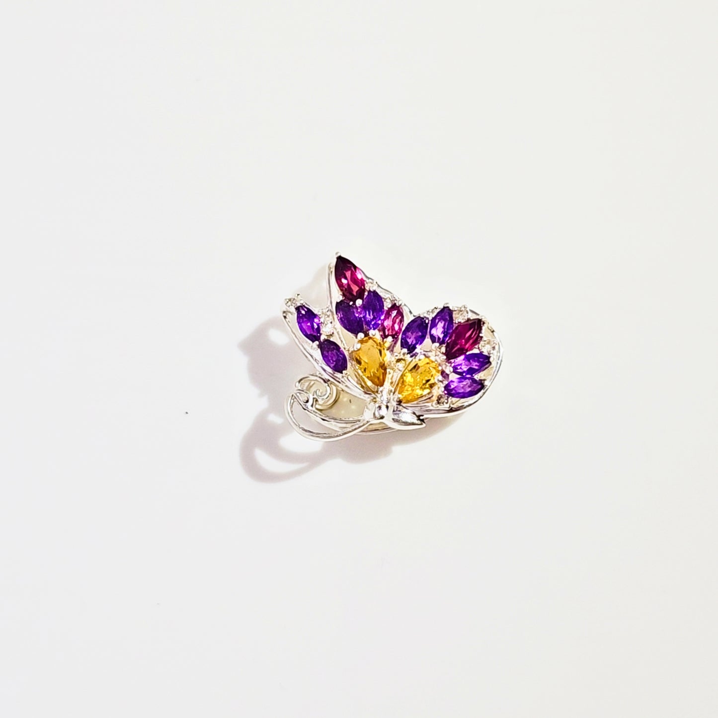 Multi Gemstone No Piercing Butterfly Nose Pin in 925 Silver