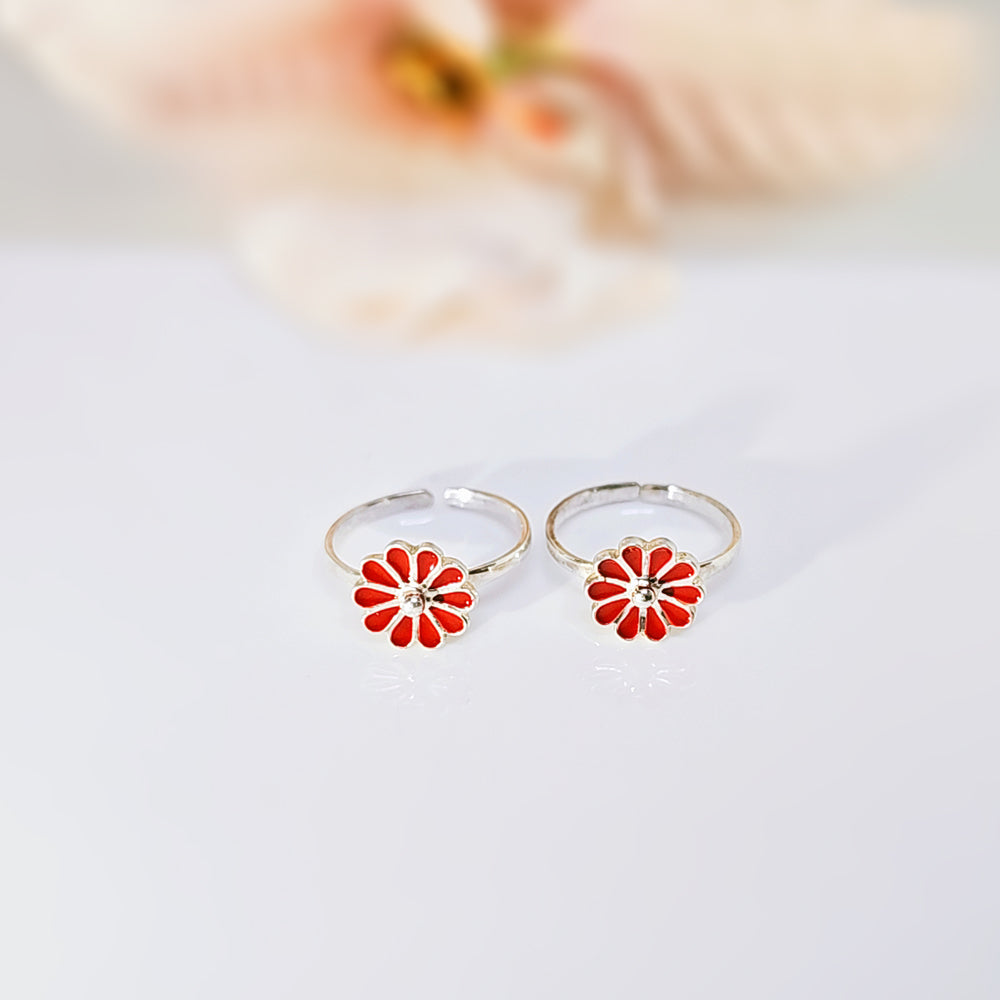 Crimson Blossom Toe Ring in 925 Silver
