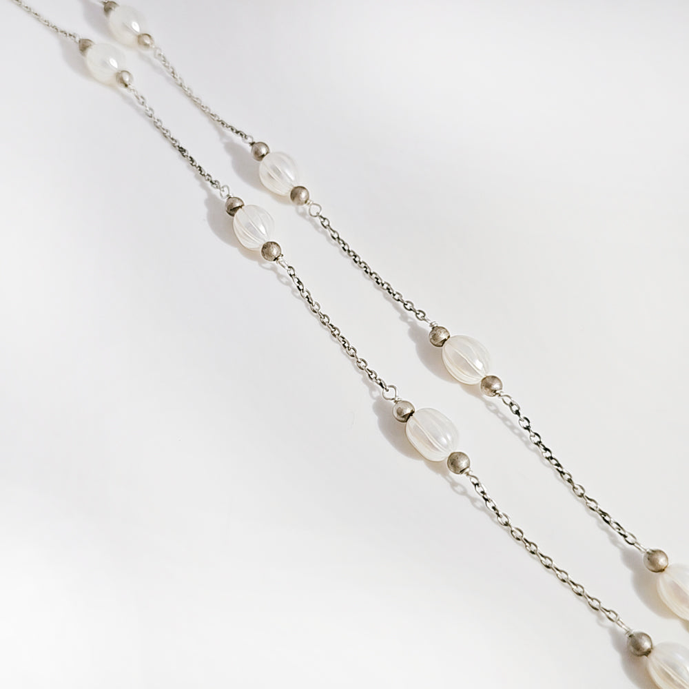 Carved Pearl Anklet in 925 Silver