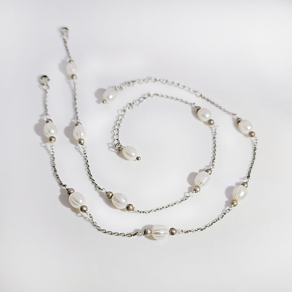 Carved Pearl Anklet in 925 Silver