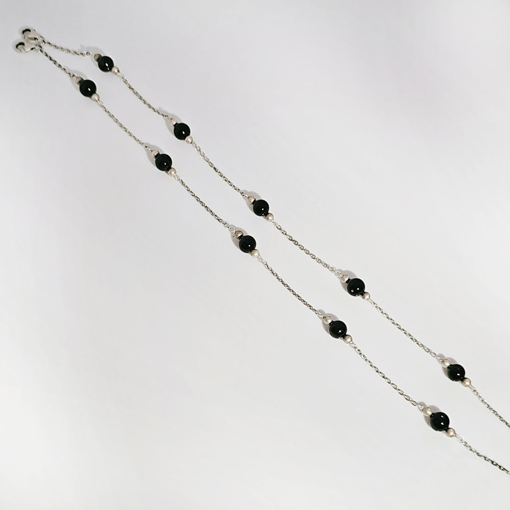 Black Onyx Anklet in Oxidised 925 Silver