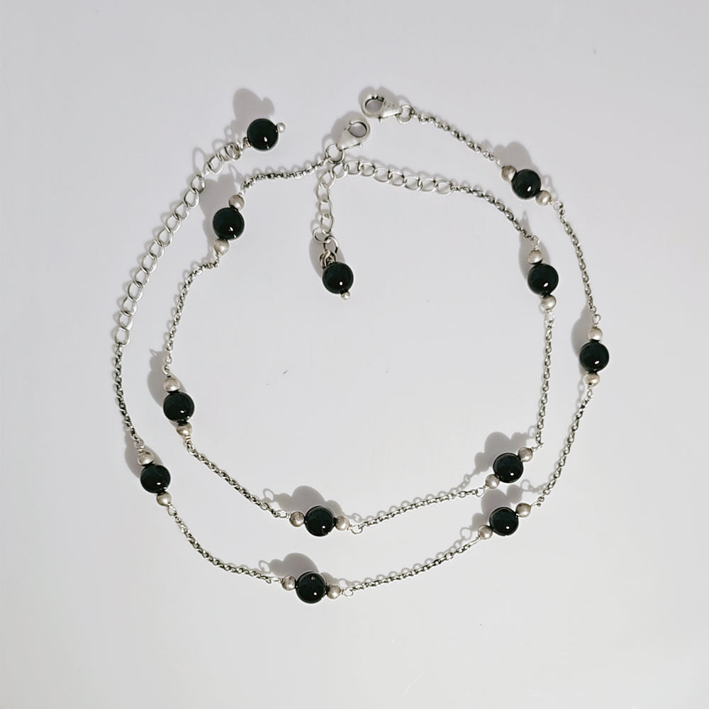 Black Onyx Anklet in Oxidised 925 Silver