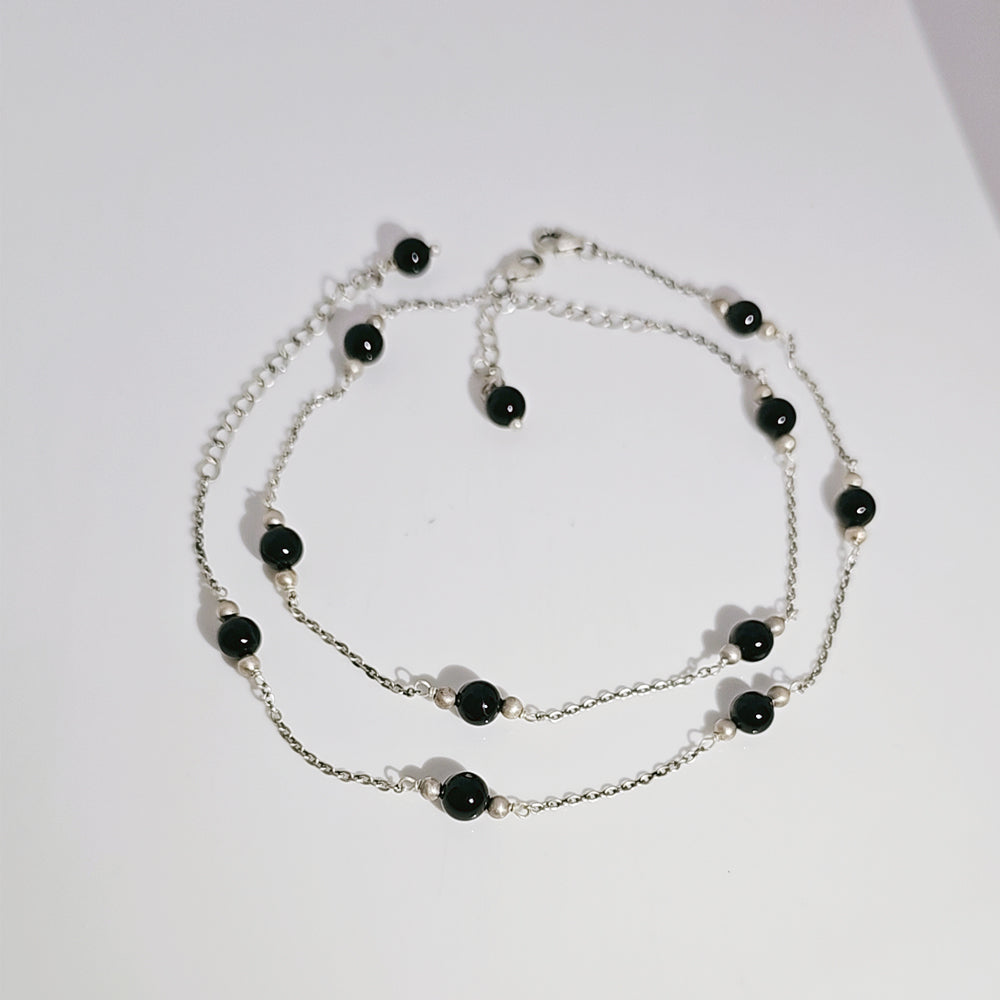Black Onyx Anklet in Oxidised 925 Silver