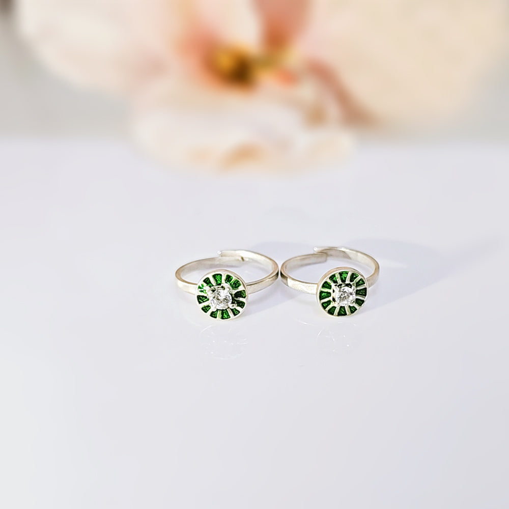 Circular Enamel Toe Ring in Oxidized 925 Silver