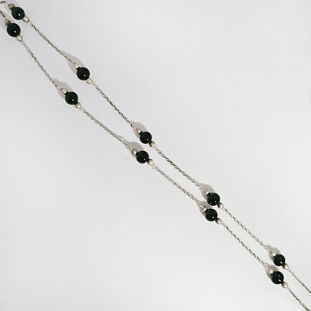 Black Onyx Anklet in Oxidised 925 Silver