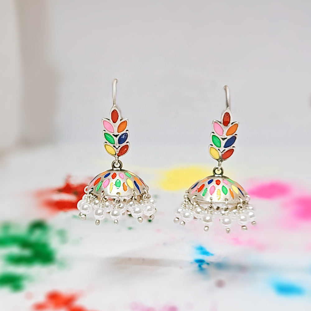 Burst of Color Jhumka Earrings in Oxidised 925 Silver